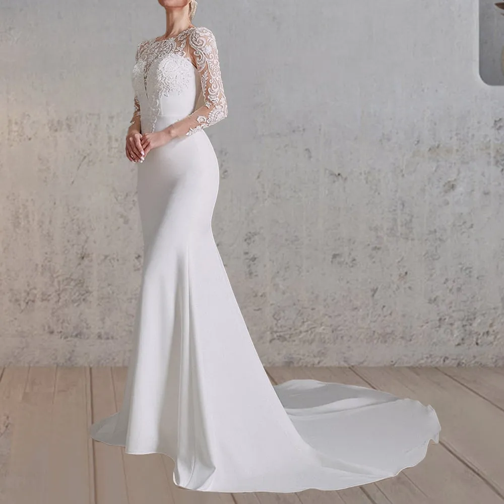 Mermaid White Lace Appliques Beaded Wedding Dress sold by KissProm product image thumbnail 3