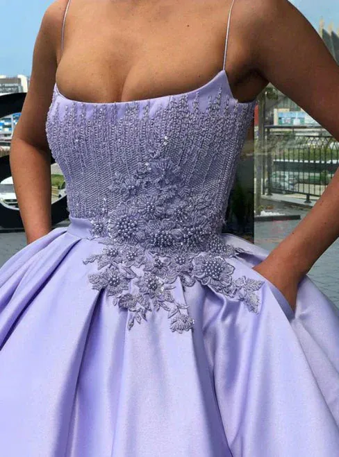 Lavender Ball Gown Spaghetti Straps Satin Dress With Pocket Quinceanera Dress sold by KissProm product image thumbnail 2