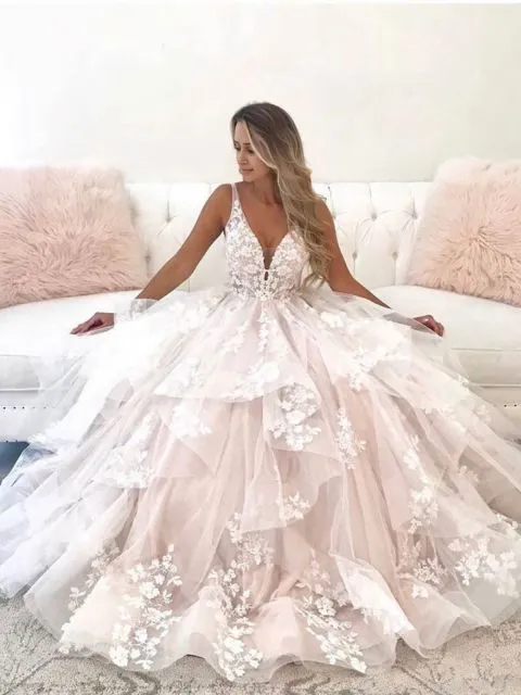 Elegant A-Line V Neck Wedding Dresses with Appliques sold by KissProm product image thumbnail 3