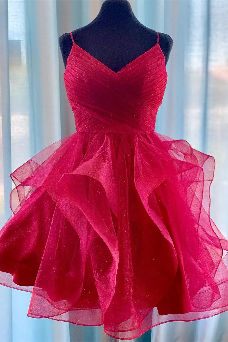 Red Ruffled Tulle Short Homecoming Dress sold by KissProm product image thumbnail 2