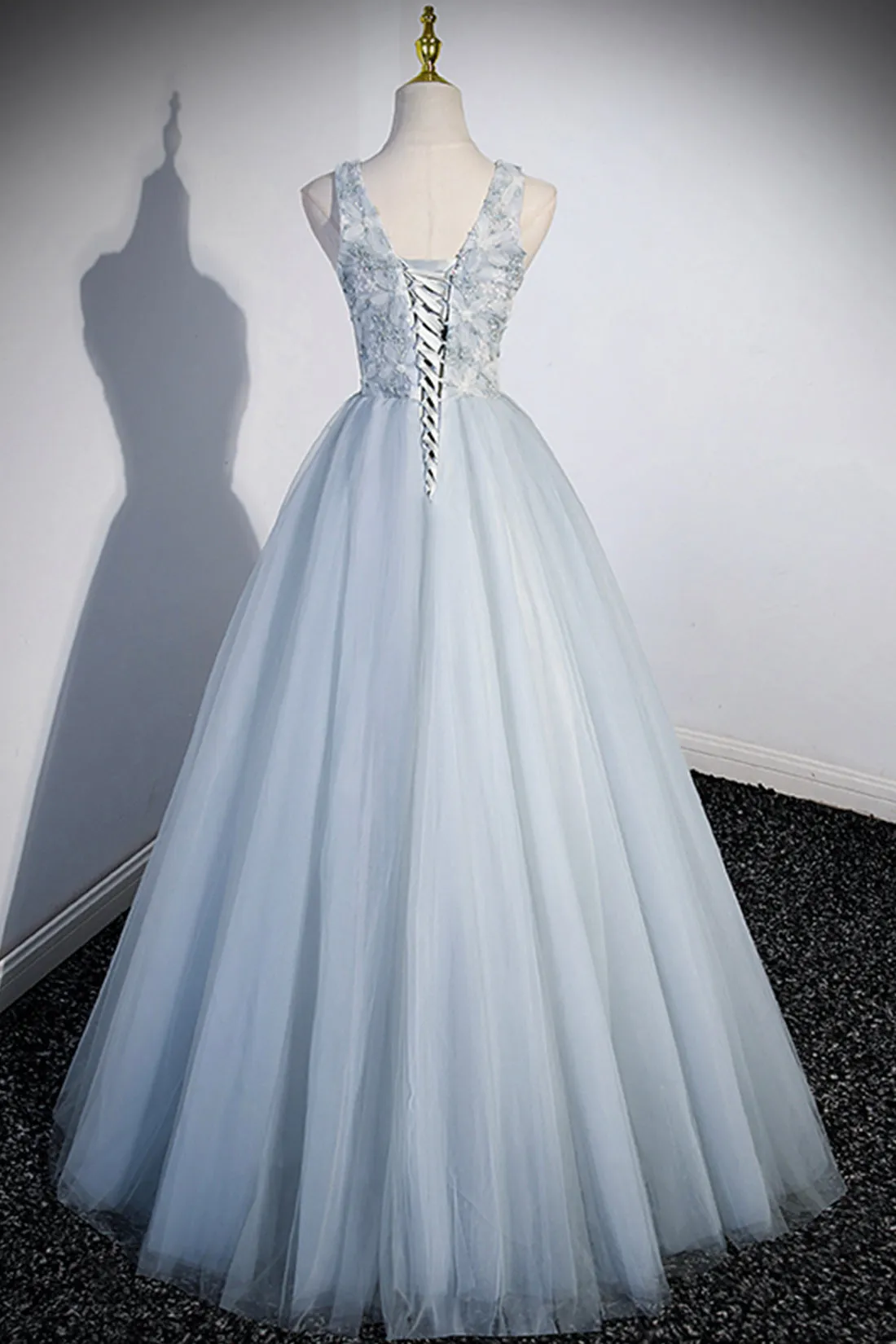 Angelica | Cute V-Neck Tulle Long Prom Dress, Gray Evening Dress Party Dress sold by KissProm product image thumbnail 5