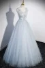 Angelica | Cute V-Neck Tulle Long Prom Dress, Gray Evening Dress Party Dress sold by KissProm