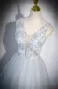 Angelica | Cute V-Neck Tulle Long Prom Dress, Gray Evening Dress Party Dress sold by KissProm