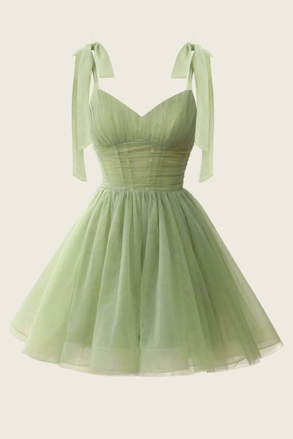 A-Line V-Neck Sage Green Pleated Short Homecoming Dress sold by KissProm