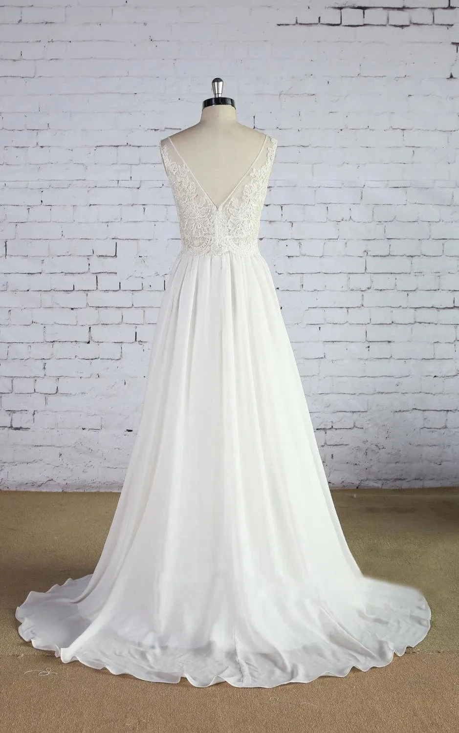 Scoop Neck Sleeveless Long A-Line Chiffon Wedding Dress With Lace Bodice sold by KissProm product image thumbnail 2