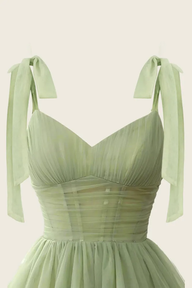 A-Line V-Neck Sage Green Pleated Short Homecoming Dress sold by KissProm product image thumbnail 2