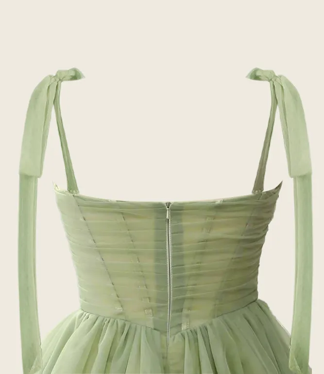 A-Line V-Neck Sage Green Pleated Short Homecoming Dress sold by KissProm product image thumbnail 4