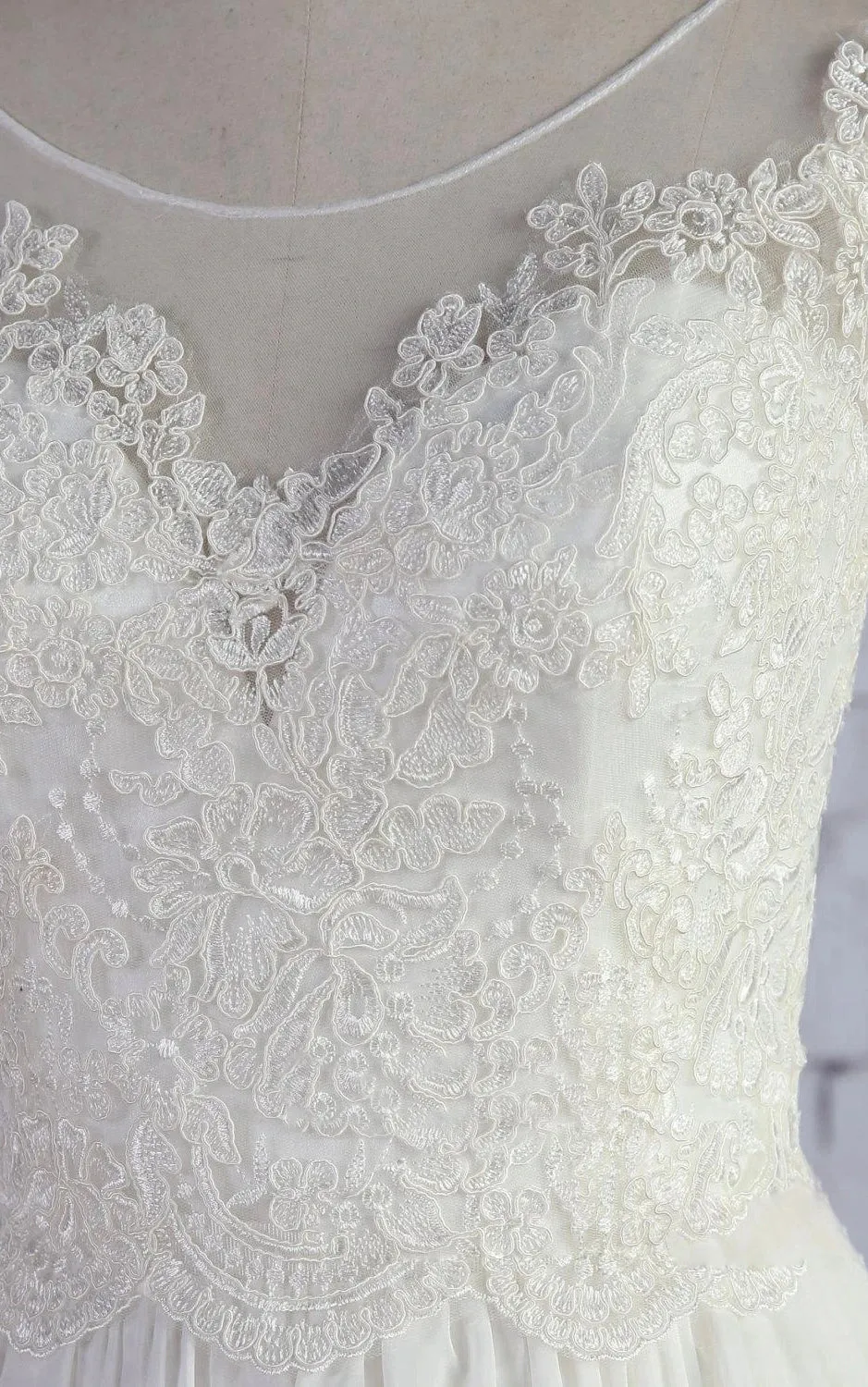 Scoop Neck Sleeveless Long A-Line Chiffon Wedding Dress With Lace Bodice sold by KissProm product image thumbnail 3