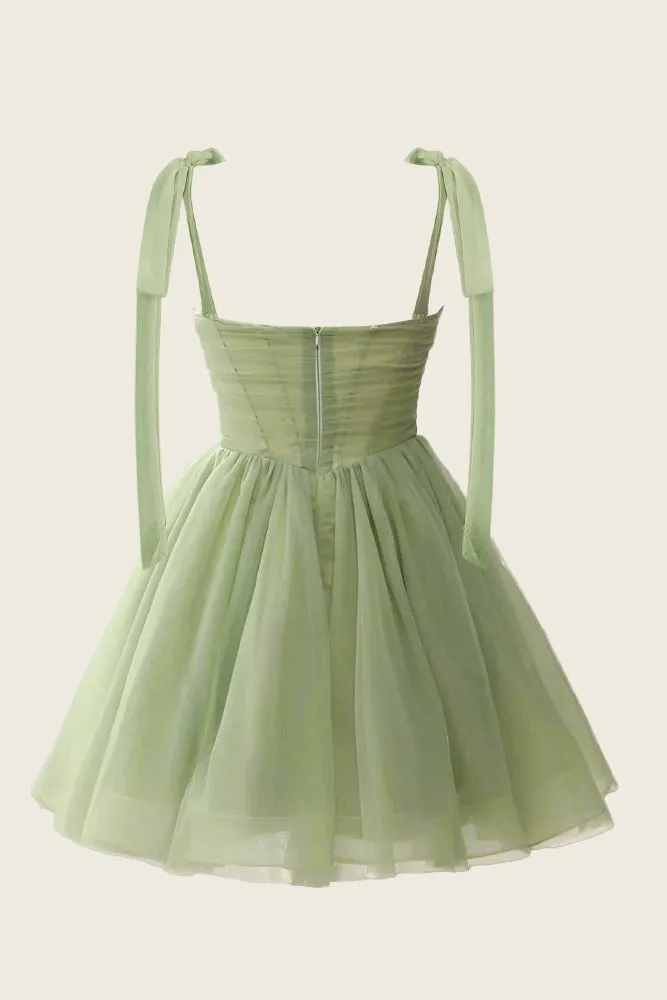A-Line V-Neck Sage Green Pleated Short Homecoming Dress sold by KissProm product image thumbnail 3