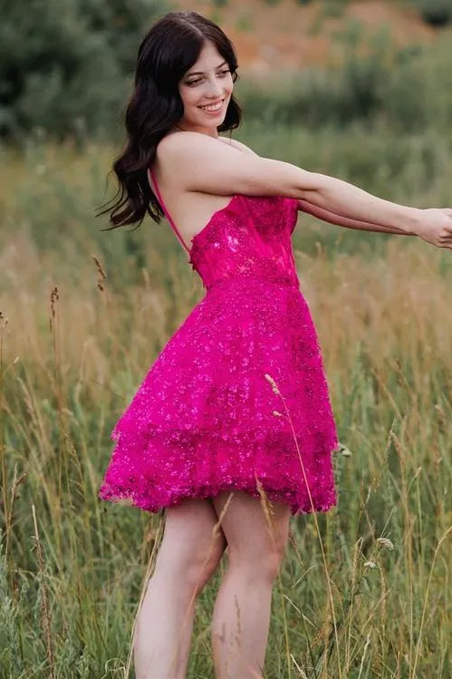 Heiden | A-Line Spaghetti Straps Short Homecoming Dress with Appliques sold by KissProm product image thumbnail 5