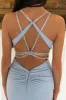 Light Blue Beaded Backless Trumpet Long Prom Dress sold by KissProm