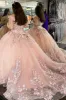 Quinceanera Dress Glitter Pink 3D Floral Lace Off-the-Shoulder sold by KissProm