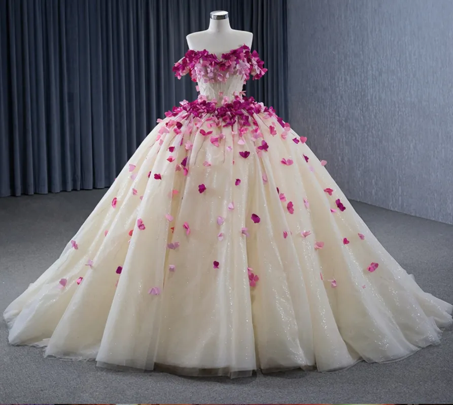 Romantic Heart  Off-the-Shoulder Tulle Quinceañera Dress sold by KissProm