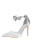Silver Ankle Strap Prom Heels with Crystals sold by KissProm
