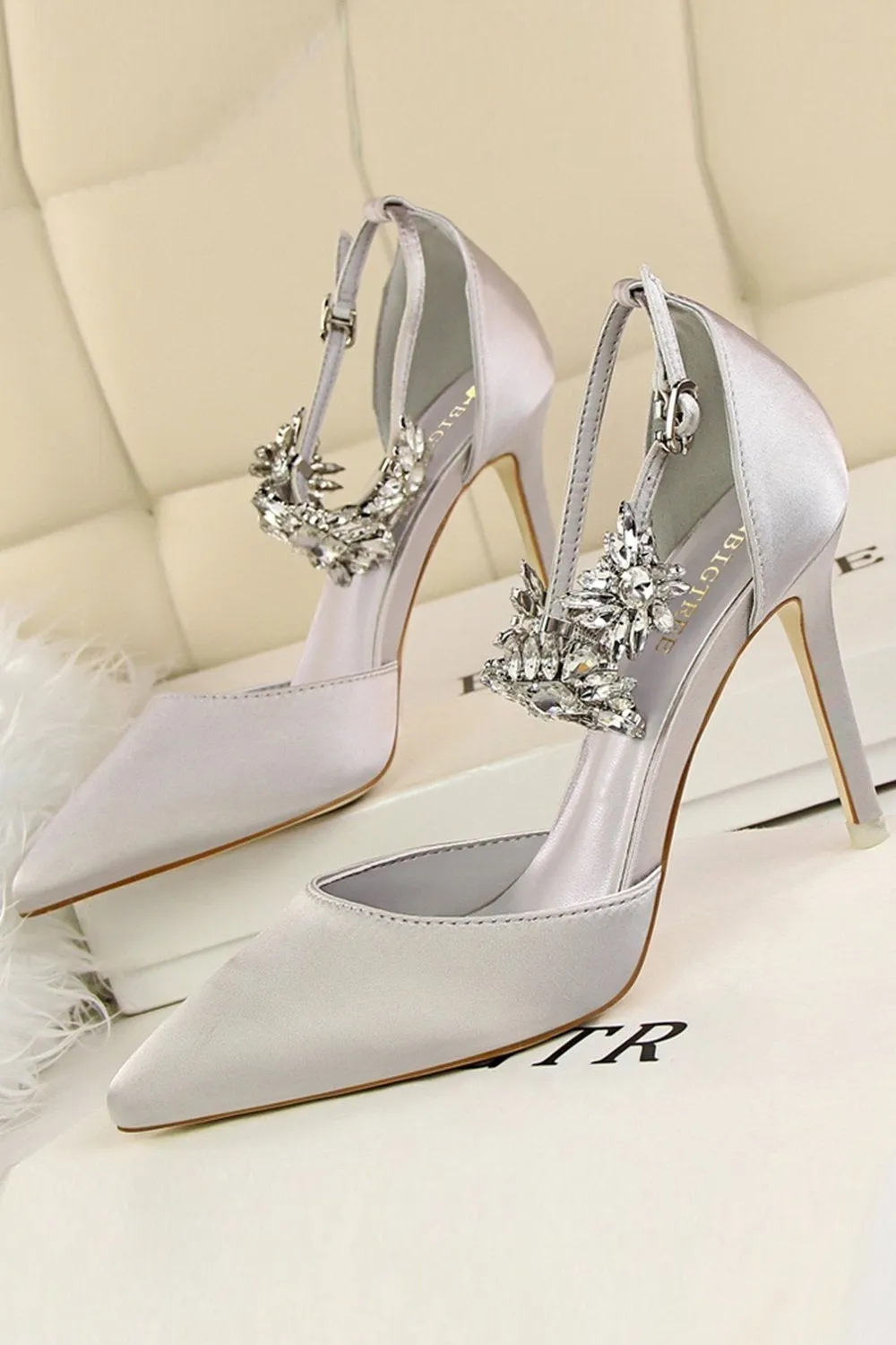 Silver Ankle Strap Prom Heels with Crystals sold by KissProm product image thumbnail 3