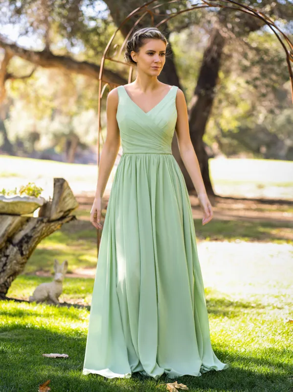 A-Line V-neck Floor-Length Chiffon Bridesmaid Dress sold by KissProm