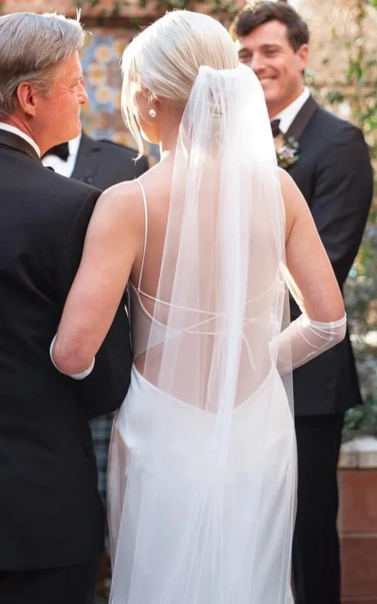 Modern Mermaid Spaghetti Charmeuse Wedding Dress With Chapel Train And Tied Back sold by KissProm product image thumbnail 3