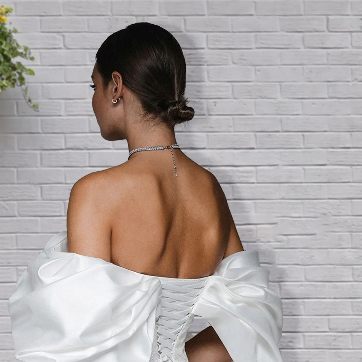 Cylae | Sheath Glitter Short Off-the-Shoulder Wedding Dress With Lace-Up Back sold by KissProm product image thumbnail 3