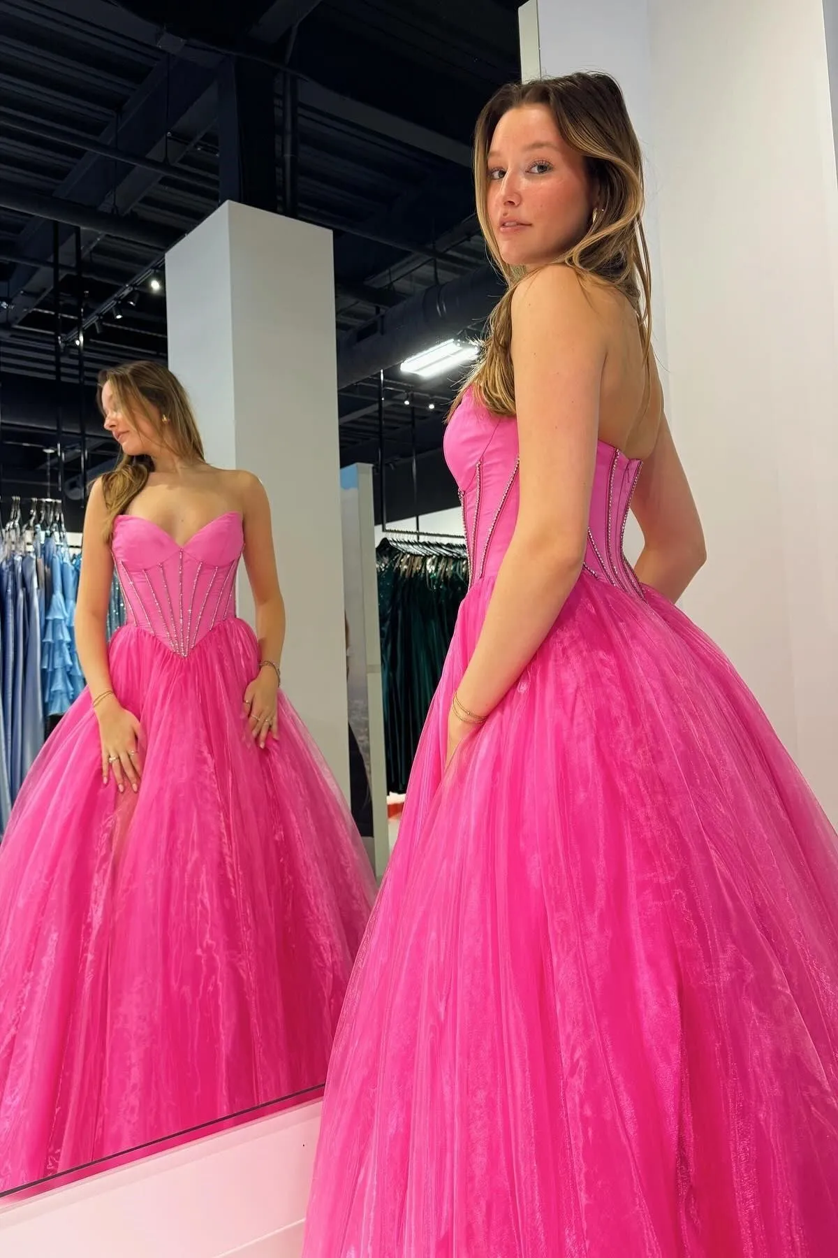 Strapless Beaded Ball Gown with Slit in Hot Pink sold by KissProm product image thumbnail 3