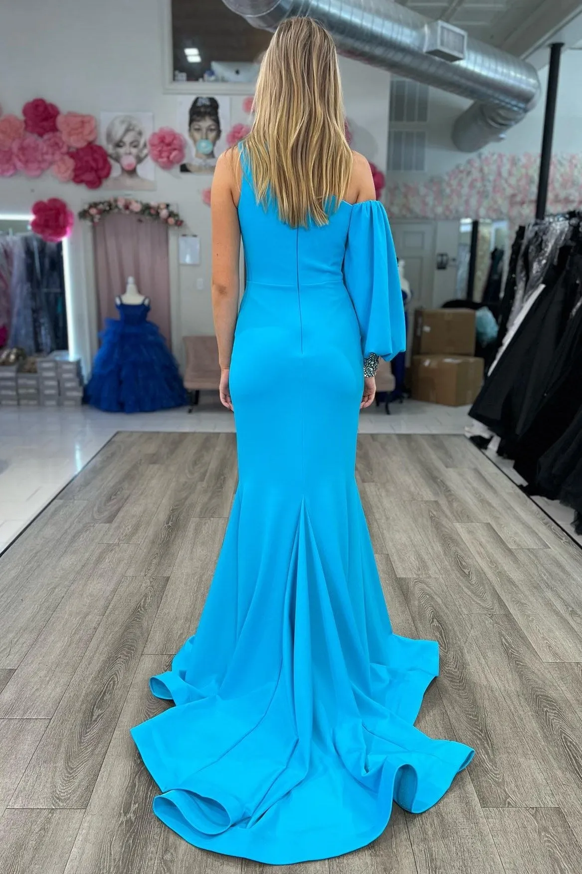 Asymmetrical Cobalt Blue Mermaid Long Formal Dress with Slit sold by KissProm product image thumbnail 2