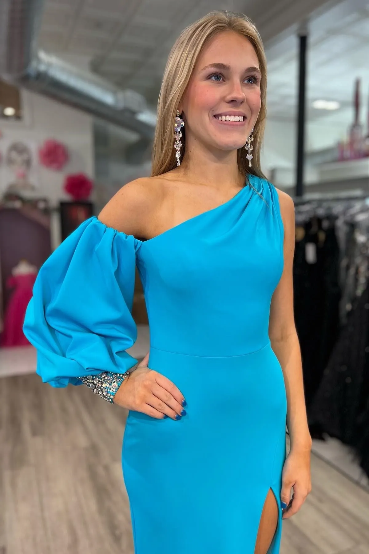 Asymmetrical Cobalt Blue Mermaid Long Formal Dress with Slit sold by KissProm product image thumbnail 3