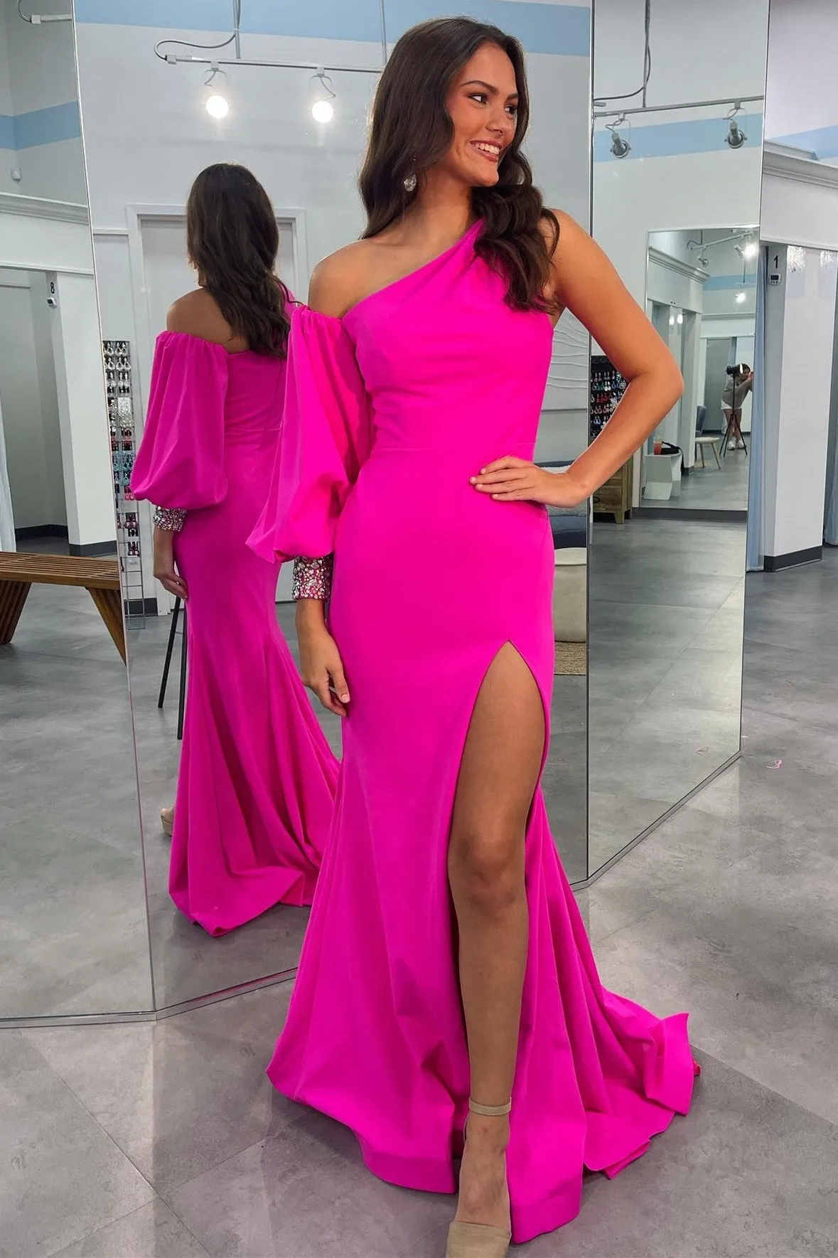 Asymmetrical Cobalt Blue Mermaid Long Formal Dress with Slit sold by KissProm product image thumbnail 4