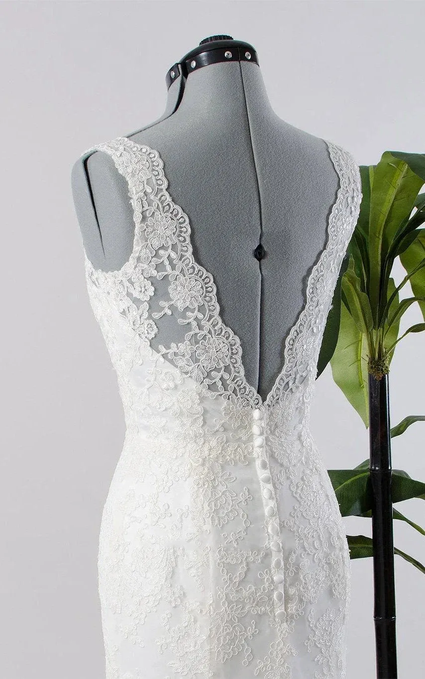 Mermaid Sleeveless Lace Appliques Backless Sexy Wedding Dress with Sash sold by KissProm product image thumbnail 5