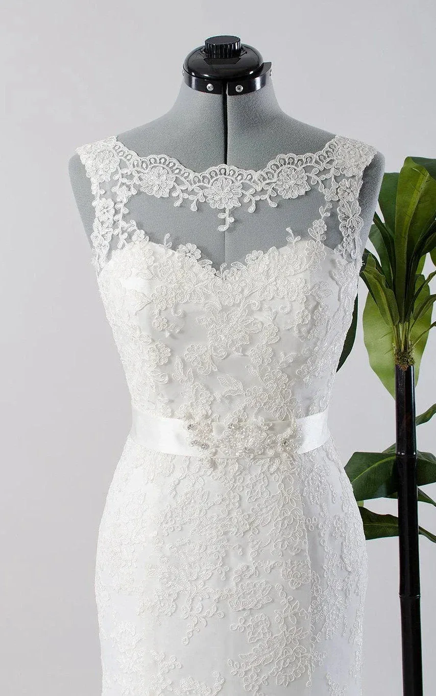 Mermaid Sleeveless Lace Appliques Backless Sexy Wedding Dress with Sash sold by KissProm product image thumbnail 3