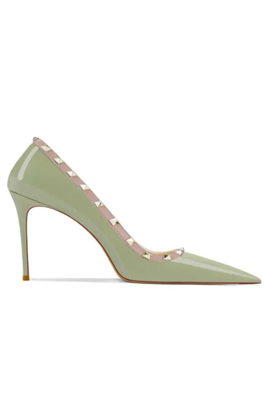 Dark Green Studded Mid Heel Pumps sold by KissProm