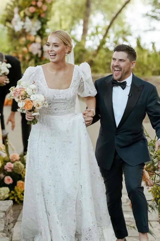 A-Line Square Neck Vintage Lace Wedding Dresses sold by KissProm