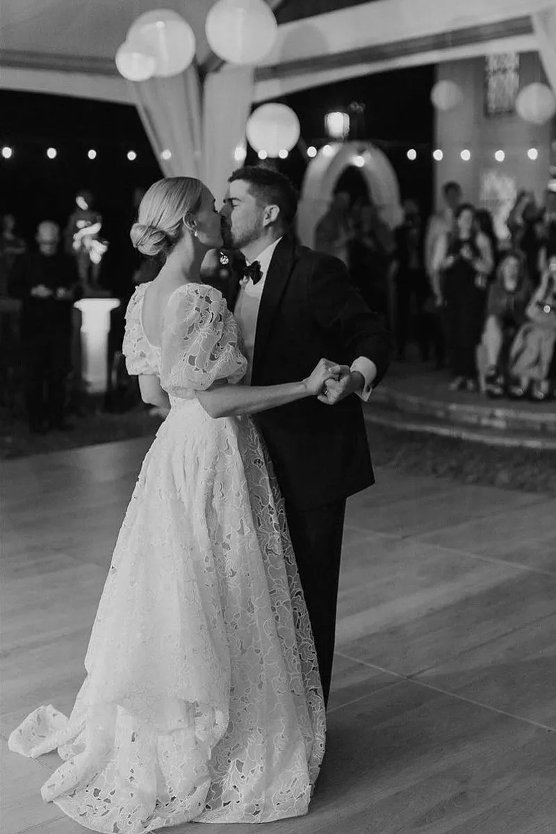 A-Line Square Neck Vintage Lace Wedding Dresses sold by KissProm product image thumbnail 4