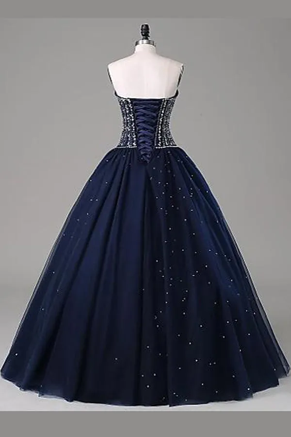 Quinceanera Dress Navy Blue Ball Gown Floor Length Sweetheart Sleeveless Mid Back Prom Dresses sold by KissProm product image thumbnail 2