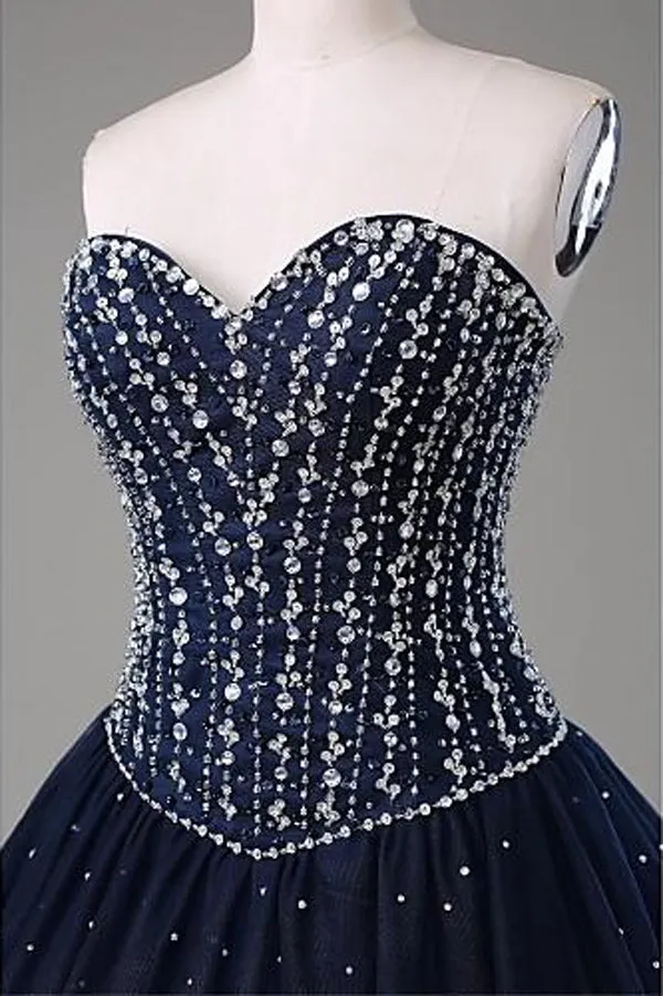Quinceanera Dress Navy Blue Ball Gown Floor Length Sweetheart Sleeveless Mid Back Prom Dresses sold by KissProm product image thumbnail 3