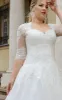 Simple Ball Gown Floor-length Half Sleeve Lace Queen Anne Wedding Dress with Appliques sold by KissProm