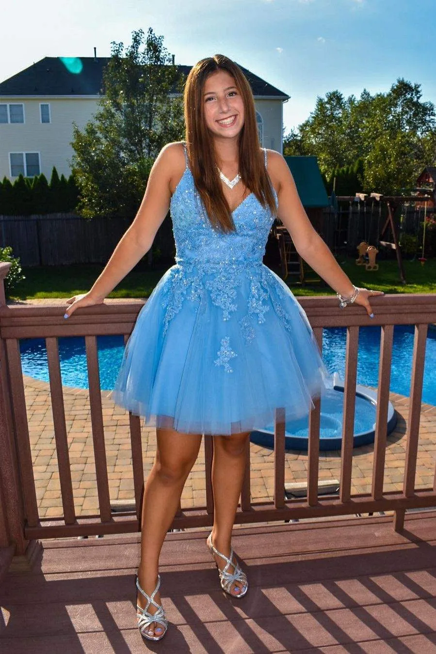 V Neck Short Sky Blue Homecoming Dress sold by KissProm