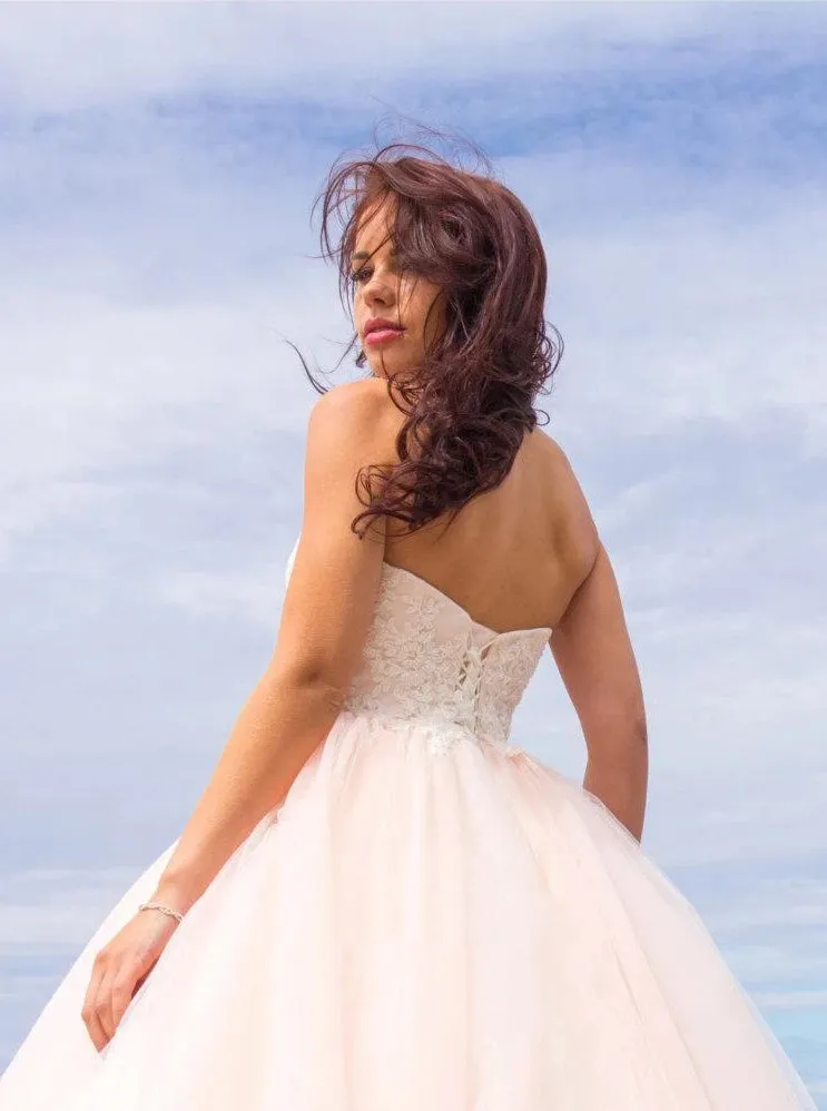 Ball Gown Tulle Lace Satin Strapless Weddig Dress sold by KissProm product image thumbnail 3