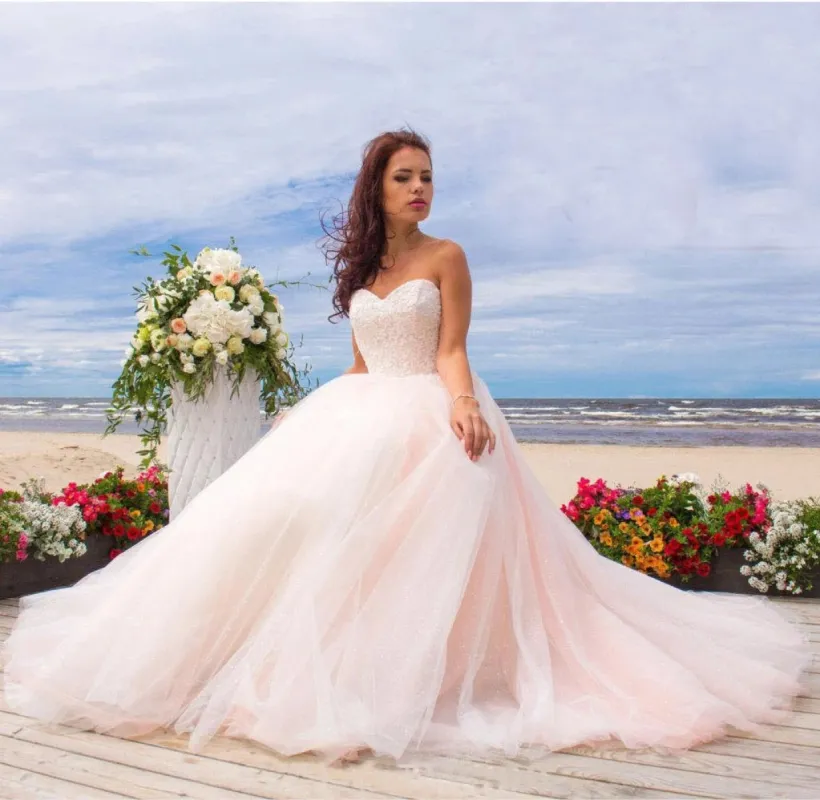 Ball Gown Tulle Lace Satin Strapless Weddig Dress sold by KissProm