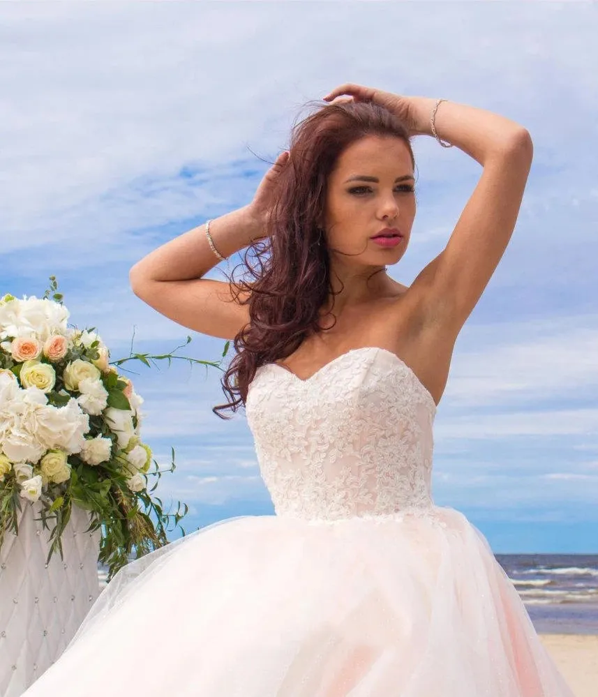 Ball Gown Tulle Lace Satin Strapless Weddig Dress sold by KissProm product image thumbnail 4