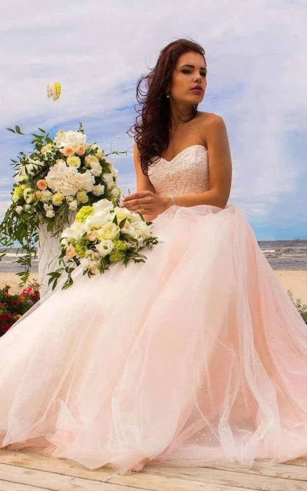 Ball Gown Tulle Lace Satin Strapless Weddig Dress sold by KissProm product image thumbnail 2