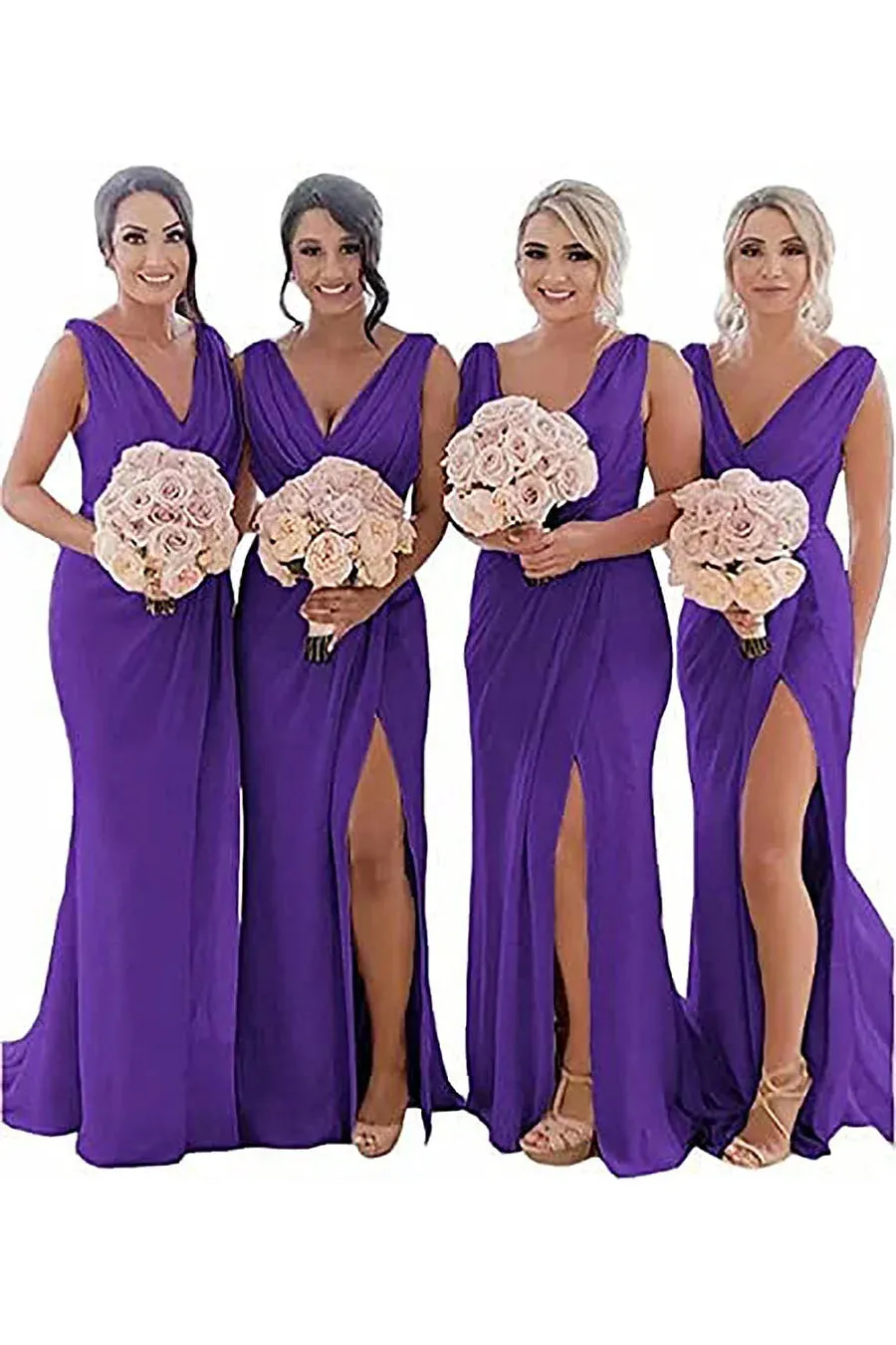 Rust Sheath Chiffon Ruched Long Bridesmaid Dress with Slit sold by KissProm product image thumbnail 2
