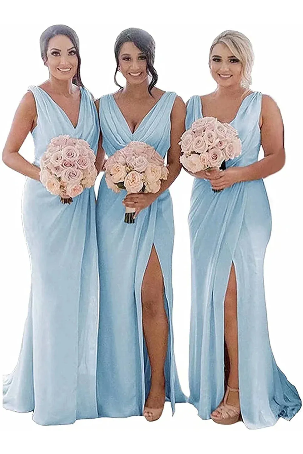 Rust Sheath Chiffon Ruched Long Bridesmaid Dress with Slit sold by KissProm product image thumbnail 4