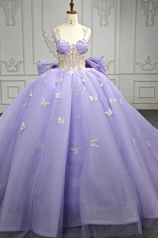 Quinceanera Dress Exquisite Spaghetti Straps Quinceanera Dresses Sleeveless Ball Gown with Butterfly Appliques and Bowknot sold by KissProm