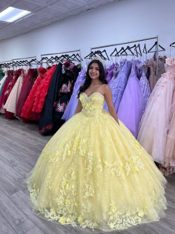 Ball Gown Lace Sweetheart Yellow Quinceanera Dress sold by KissProm