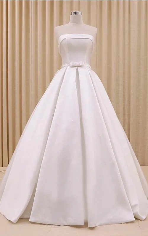 Abigale | A-Line Corset Strapless Floor Length Wedding Dress with Delicate Bow Belt sold by KissProm