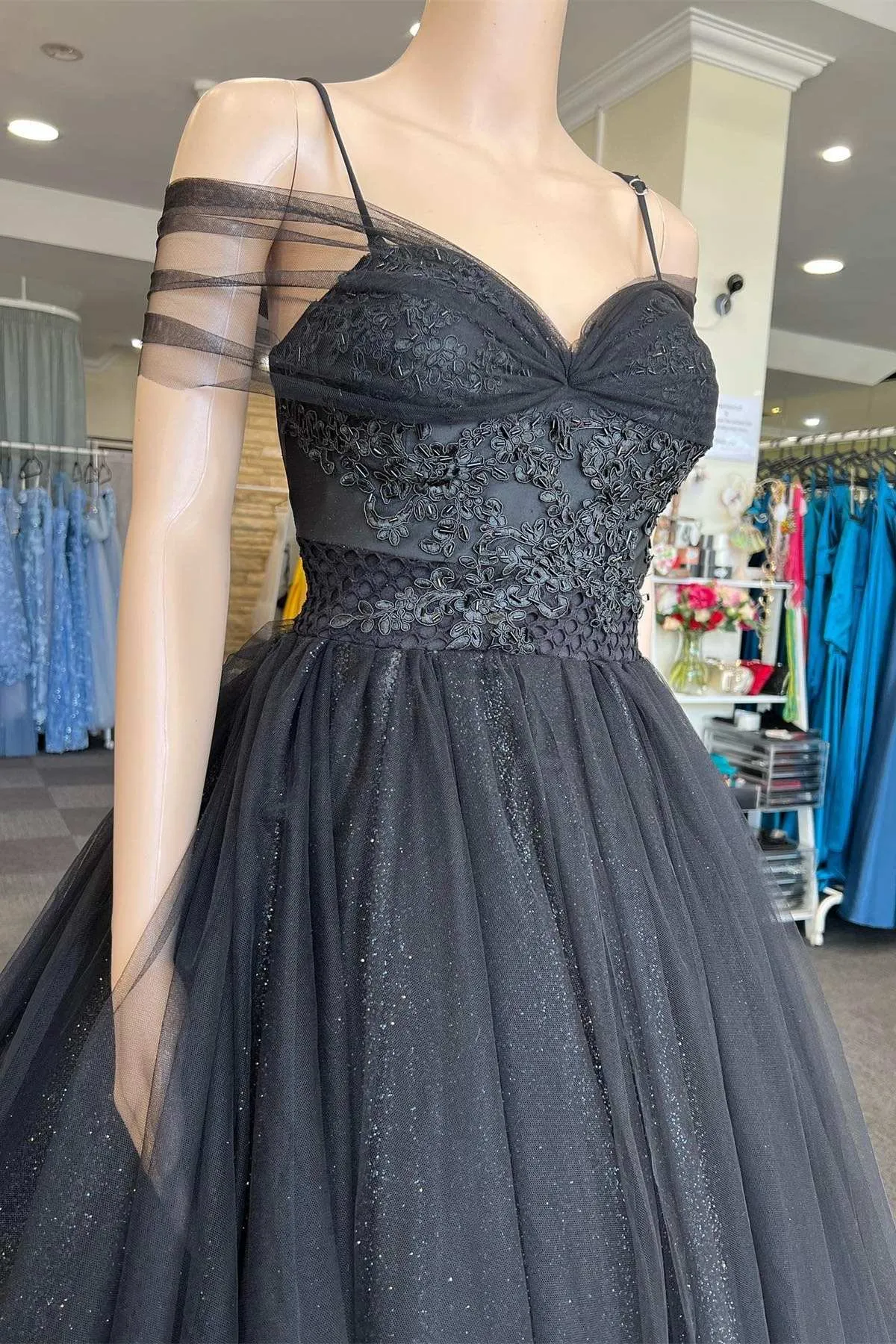 Princess Black Tulle Cold-Shoulder Long Prom Gown sold by KissProm product image thumbnail 2