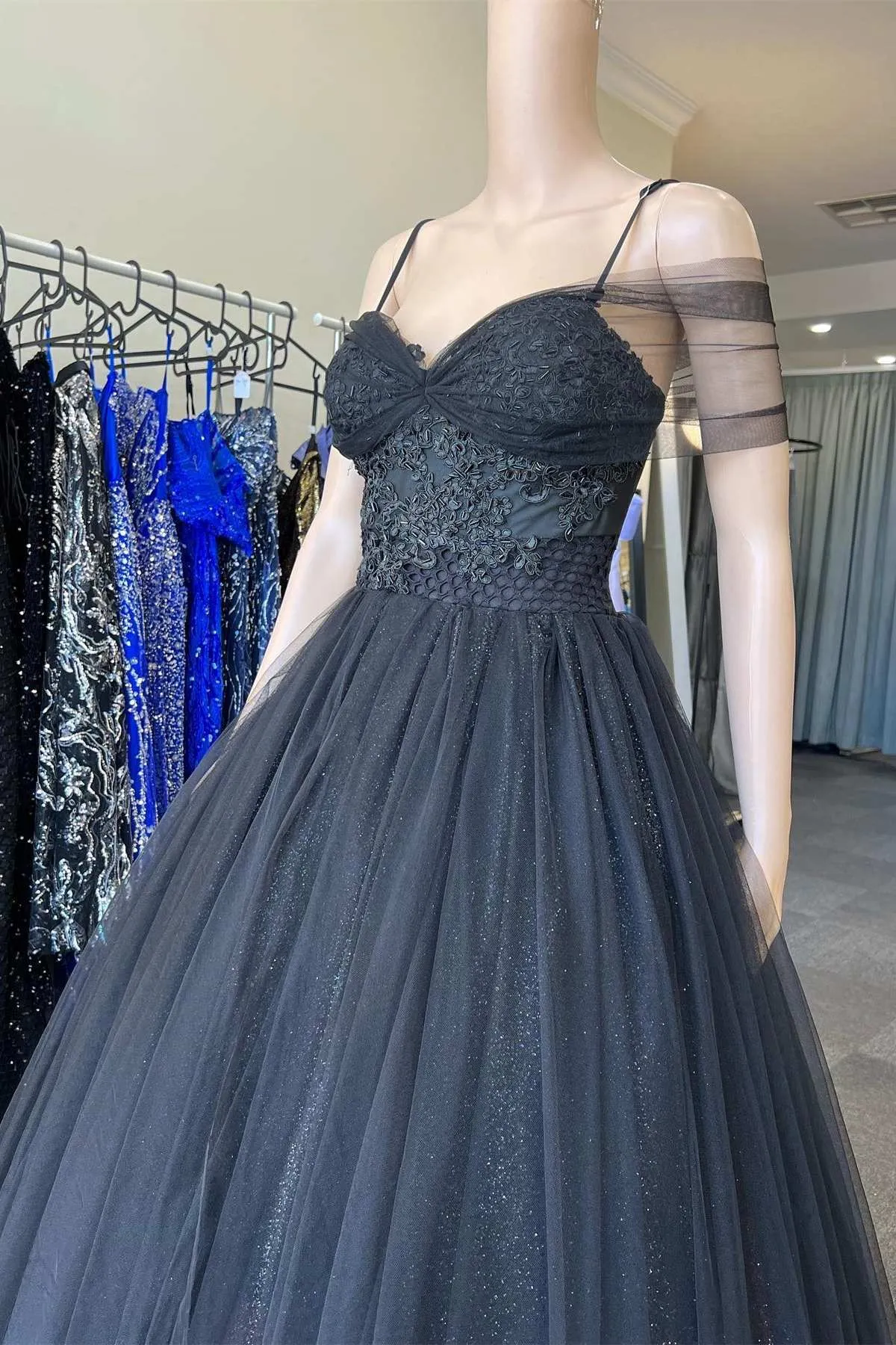 Princess Black Tulle Cold-Shoulder Long Prom Gown sold by KissProm product image thumbnail 3