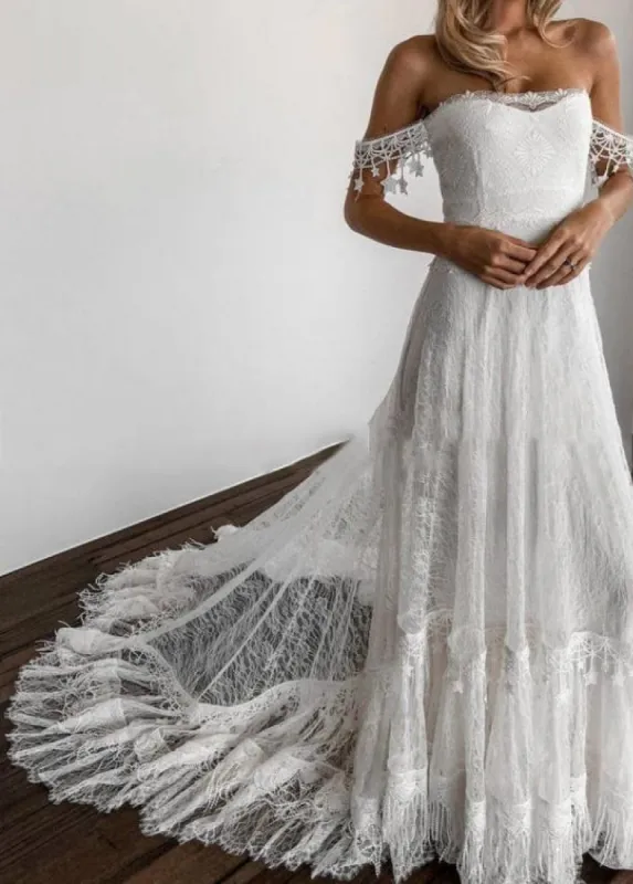 Bohemia Star tassel Chic Lace Wedding Dress sold by KissProm