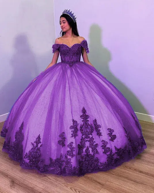 Fiora | Royal Blue Tulle Off the Shoulder Quinceanera Dress sold by KissProm product image thumbnail 5