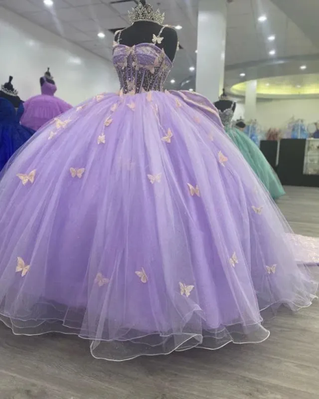 Winslet | Lavender Tulle Ball Gown Sweetheart Quinceanera Dress With Butterflies sold by KissProm