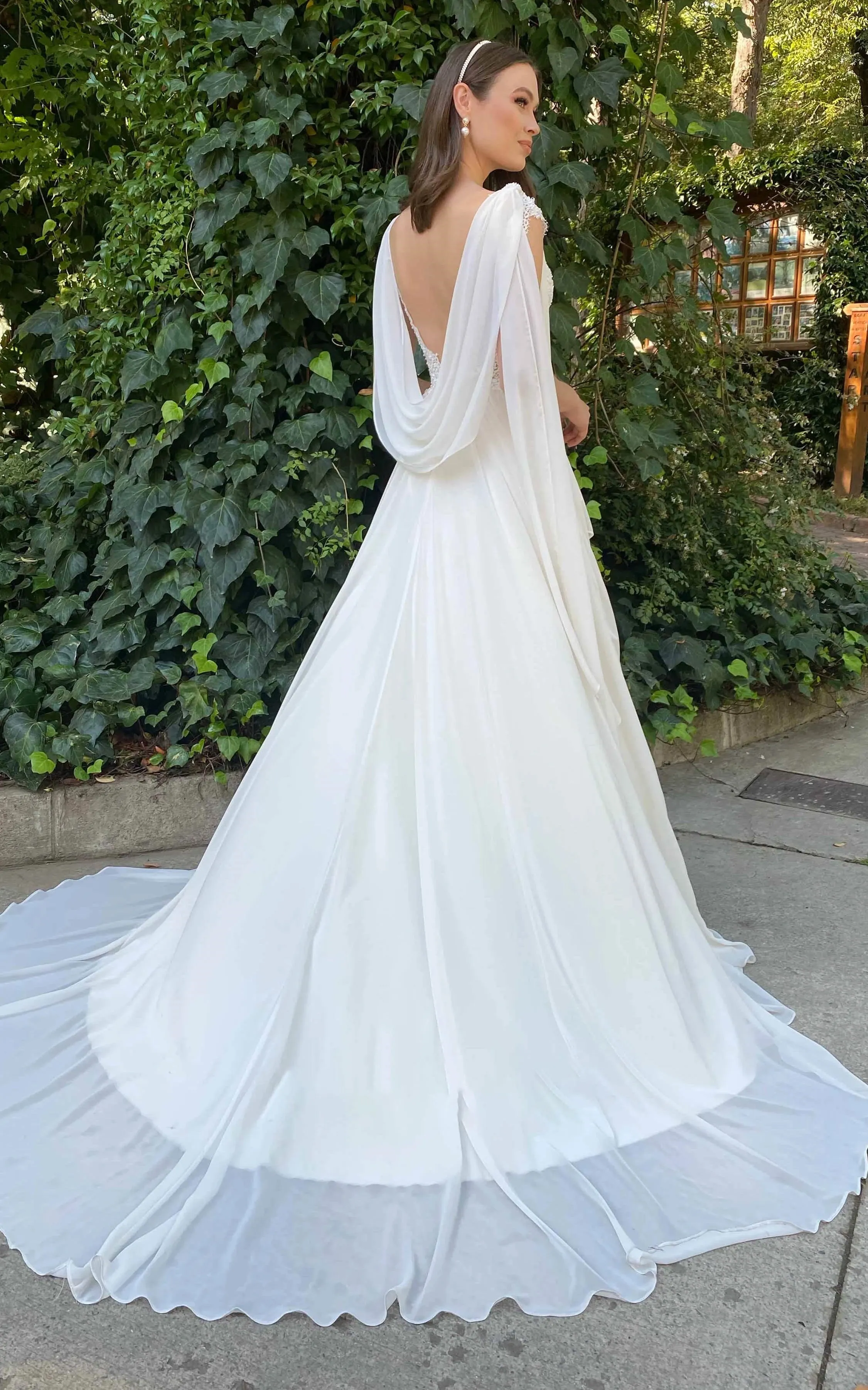 Greek Simple A Line V-neck Chiffon Court Train Wedding Dress with Ruching sold by KissProm